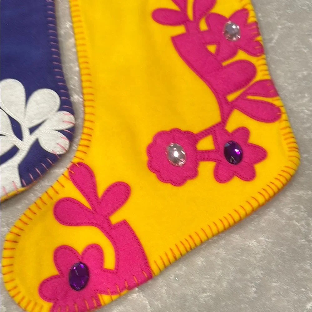 Old Navy Colorful Felt Christmas Stockings – Set of 2 Floral Appliqué